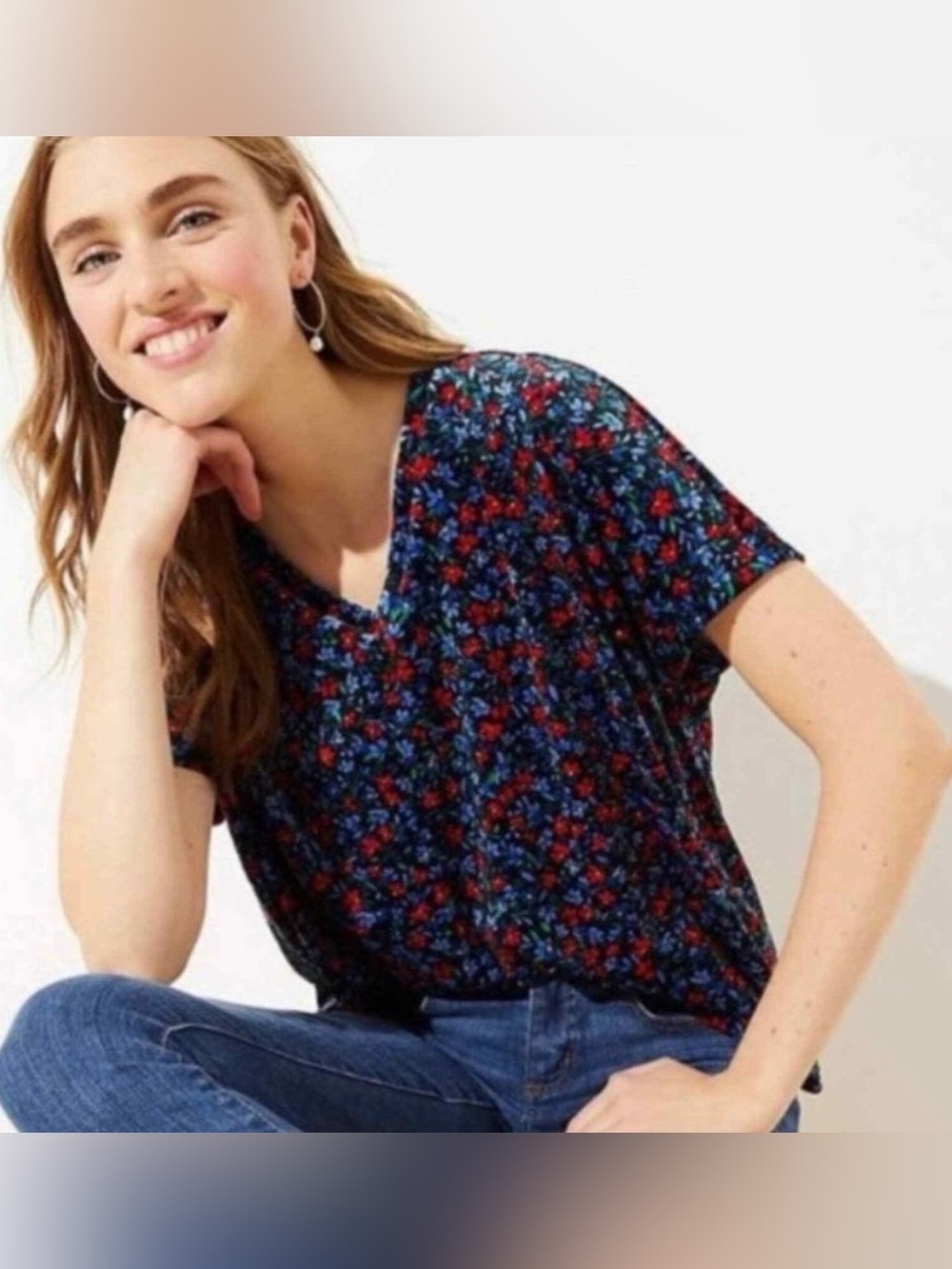 LOFT velvet floral tee size L